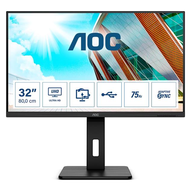 AOC U32P2 31.5"W VA LED 3840x2160 50 000 000:1 4ms 350cd DP 2xHDMI repro