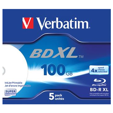 VERBATIM BD-R XL 100GB, 4x, printable, jewel case 5 ks