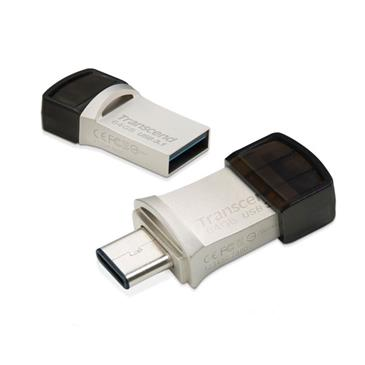 Transcend 64GB JetFlash 890, USB-C/USB 3.1 duální flash disk, malé rozměry, stříbrný kov, odolá