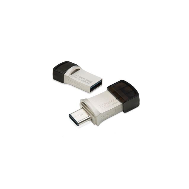 Transcend 64GB JetFlash 890, USB-C/USB 3.1 duální flash disk, malé rozměry, stříbrný kov, odolá