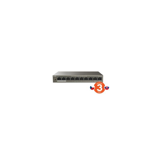 Tenda TEF1110P-8-63W - PoE AT Switch 63Watt, 10xRJ45 Switch s 8x 10/100 Mbps PoE, 2x Uplink, Fanless