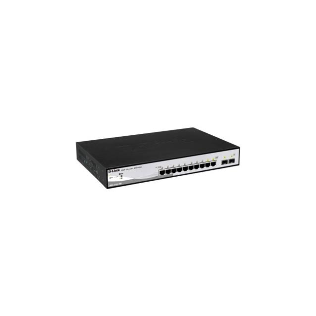 D-Link DGS-1210-10P L2/L3 Smart+ PoE switch, 8x GbE PoE+, 2x SFP, PoE 65W, fanless