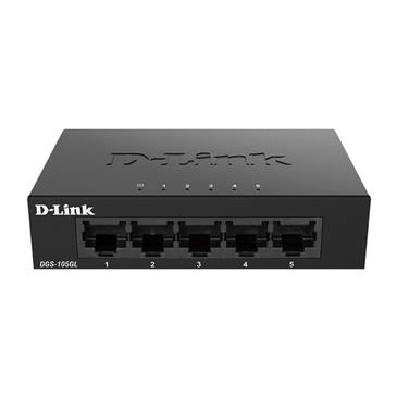 D-Link DGS-105GL/E 5-Port Gigabit Ethernet Metal Housing Unmanaged Light Switch without IGMP- 5-Port