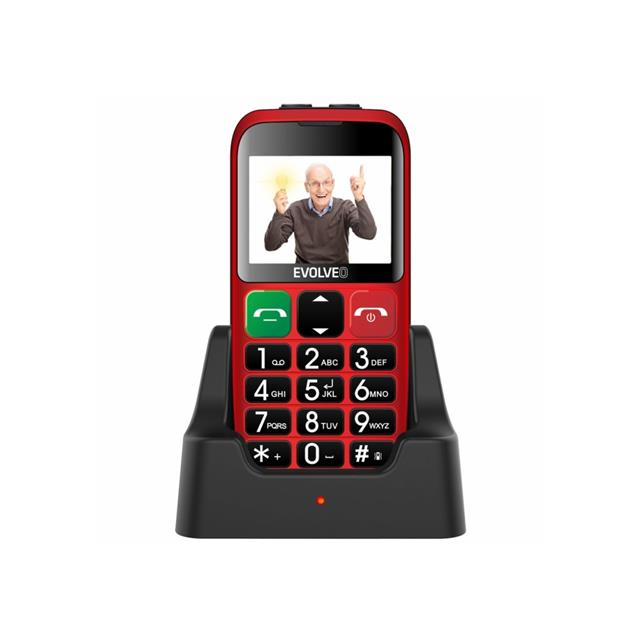 EVOLVEO EasyPhone EB, mobilní telefon pro seniory s nabíjecím stojánkem (červená barva)