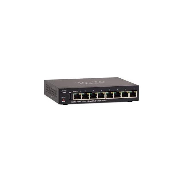 Cisco SG250-08 8-Port Gigabit Smart Switch, PoE+ (8 ports, 45W)