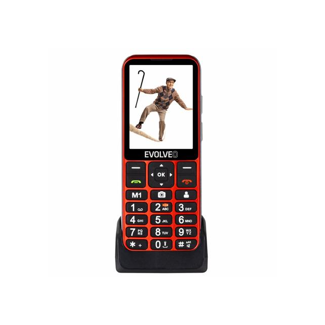 EVOLVEO EasyPhone LT, mobilní telefon pro seniory s nabíjecím stojánkem (červená barva)