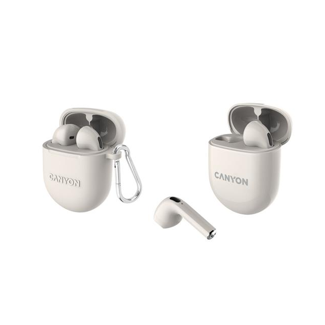 Canyon TWS-6, True Wireless Bluetooth slúchadlá do uší, nabíjacia stanica v kazete, béžové