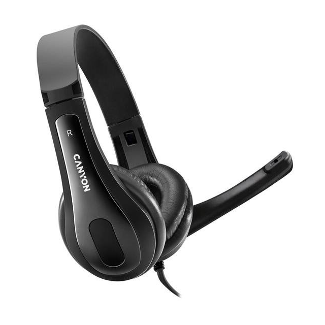 Canyon CHSU-1, PC Headset, USB, slúchadla s mikrofónom, ovládanie na kábli, čierne
