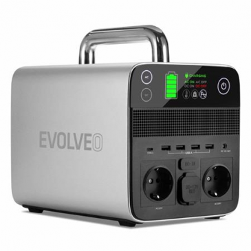 Evolveo PowerCharge 500, nabíjecí stanice, 20 Ah, 512 Wh, 2× 230 V zásuvka, 1× 12 V zásuvka, 4× USB