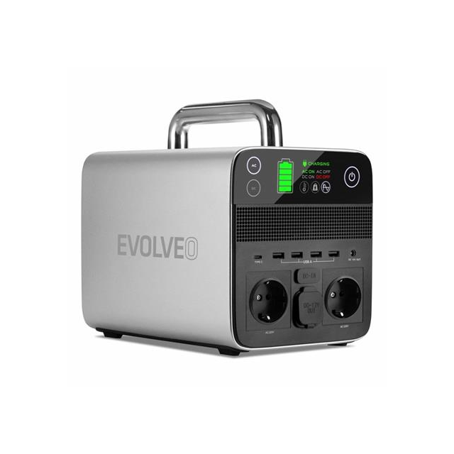 Evolveo PowerCharge 500, nabíjecí stanice, 20 Ah, 512 Wh, 2× 230 V zásuvka, 1× 12 V zásuvka, 4× USB