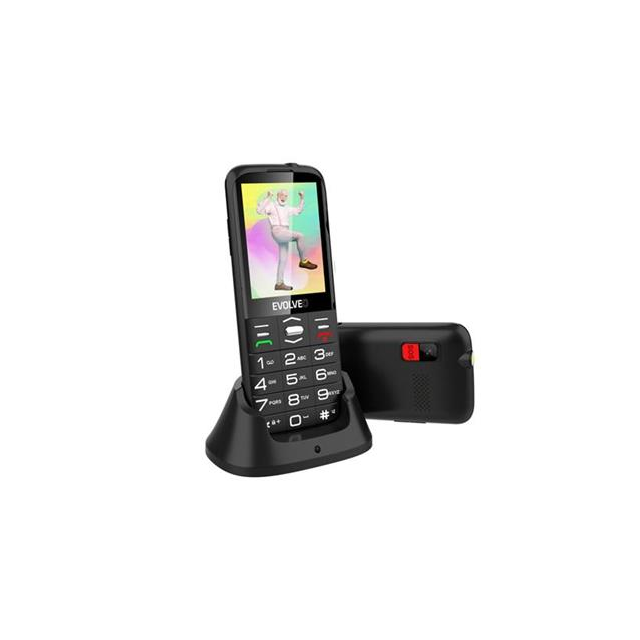 EVOLVEO EasyPhone XO, mobilní telefon pro seniory s nabíjecím stojánkem (černá barva)