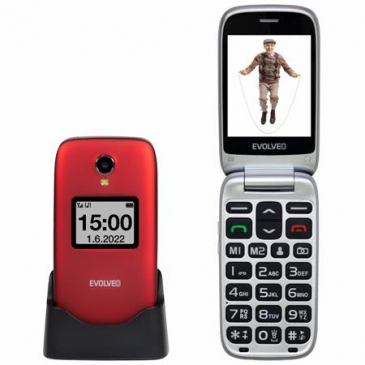 EVOLVEO EasyPhone FS, vyklápěcí mobilní telefon 2.8" pro seniory s nabíjecím stojánkem (červená