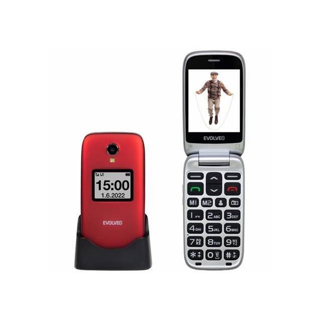 EVOLVEO EasyPhone FS, vyklápěcí mobilní telefon 2.8" pro seniory s nabíjecím stojánkem (červená