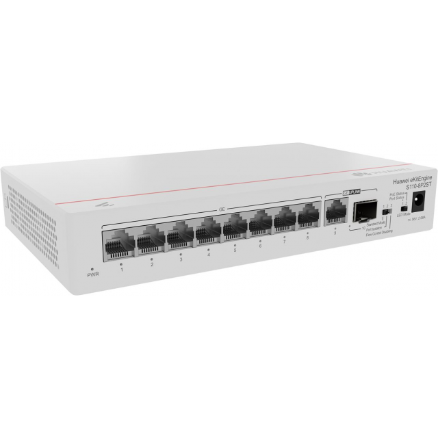 Huawei S110-8P2ST Switch (8*10/100/1000BASE-T ports, PoE+, 1*GE SFP port, 1*10/100/1000BASE-T port,