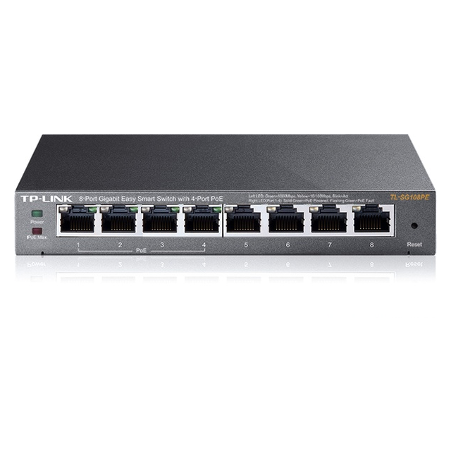 TP-Link TL-SG108PE PoE switch, 8x GLAN/4x PoE, 802.3af, 55W, 10/100/1000Mbps