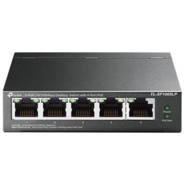 TP-Link TL-SF1005LP switch  5x 10/100Mbps 4x PoE 802.3af (až 15,4W/port) PoE budget 41W