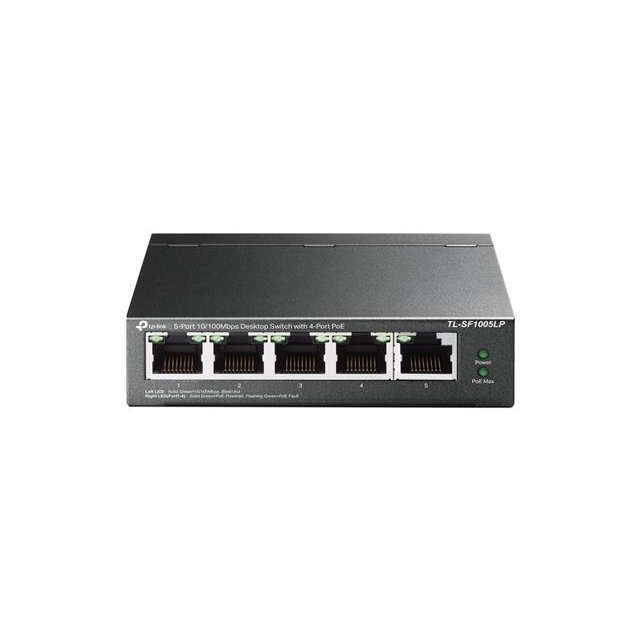 TP-Link TL-SF1005LP switch  5x 10/100Mbps 4x PoE 802.3af (až 15,4W/port) PoE budget 41W