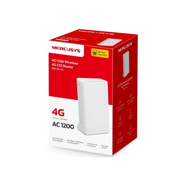 MERCUSYS MB130-4G - Bezdrátový Dvoupásmový AC1200 WiFi5 4G LTE Router, 2x LAN port