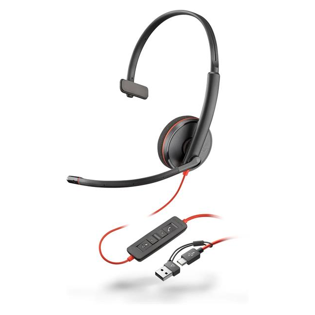 Monofónna náhlavná súprava Poly Blackwire 3210 USB-C/A