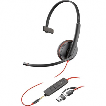 Monofónna náhlavná súprava Poly Blackwire 3215 USB-C/A + 3,5 mm jack
