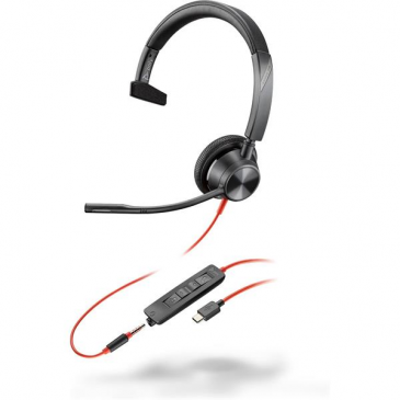 Monofónna náhlavná súprava Poly Blackwire 3315 USB-C/A + 3,5 mm jack