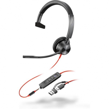 Monofónna náhlavná súprava Poly Blackwire 3315 MS USB-C/A + 3,5 mm jack