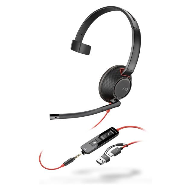 Monofónna náhlavná súprava Poly Blackwire 5210 USB-C/A + 3,5 mm jack