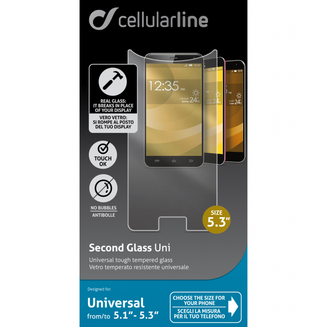 Sklo ochranné CellularLine univerzal Second Glass 5,1`-5,3`