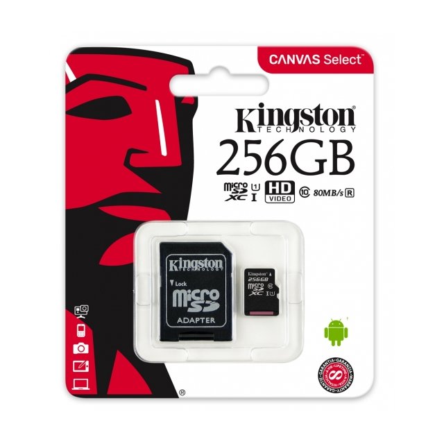 SDXC Micro Kingston 256GB CANVAS class 10 UHS-I Gen 2 + adapter